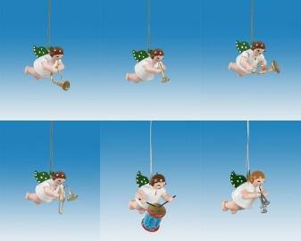 Christbaumschmuck Schwebengel mit Instrument 6 teilig ohne Krone Höhe 6cm