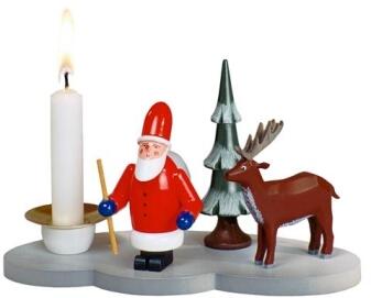 Kerzenhalter – Weihnachtsmann mit Hirsch und Baum – Höhe ca. 8 cm