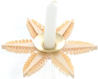 Tischschmuck – Handgefertigter Spanstern-Kerzenhalter mit sechs gestochenen Bäumchen und