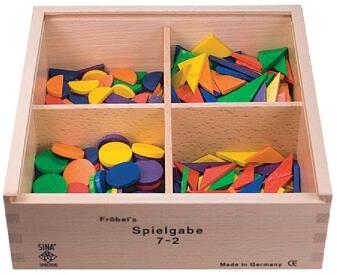 Holzspielzeug Fröbel Gabe 7-2 Kreise & Dreiecke von SINA Spielzeug, farbige Holzformen in sortierter