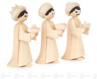 Krippenfiguren – detailreiche Heilige drei Könige mit Kelch und Schatztruhe, naturfarben – BxHxT =