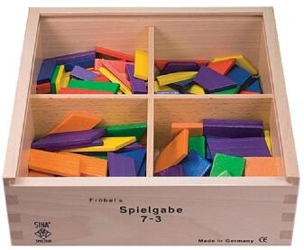 Holzspielzeug Fröbel Gabe 7-3 Rechtecke Trapez Parallelogramm von SINA Spielzeug, Holzkasten mit