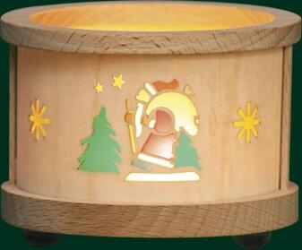 Teelichtlaterne – liebevoller Weihnachtsmann mit detailreichem Geschenkesack, naturfarben mit bunten