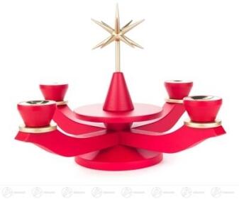 Adventsleuchter mit Stern in Rot aus Holz für Kerzen d=22 mm von Dregeno, 25 cm, mit vier