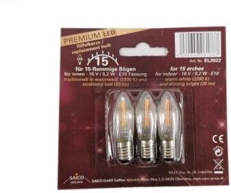 Ersatzbirne – energiesparende LED-Riffelkerze, warmweiß 2200K, passend für 15-flammige Schwibbögen, 