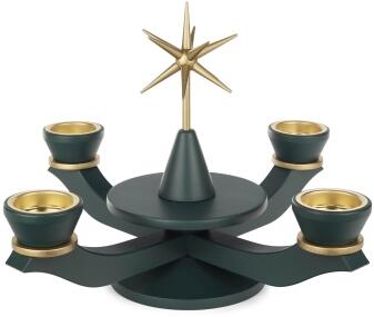 Adventsleuchter – edel lackiert in Tannengrün mit goldenem Stern – BxHxT 25 x 21,5 x 25 cm
