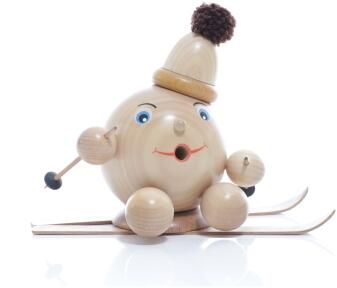 Räucherfigur - Räucherschneeball Natur auf Ski mit Mütze - BxHxT 20x15x9cm