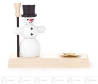 Kerzenhalter mit Schneemann für Kerze d=14mm aus Holz mit schwarzem Zylinder und Besen von