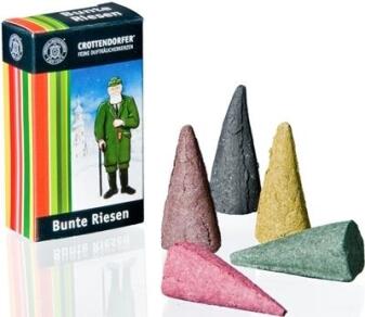 Räucherkerzen – bunte Riesen in leuchtenden Farben, passend für große Räuchermänner – HxBxT = 9 x 5 