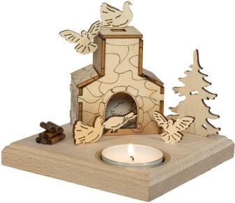 Räucherkamin – naturbelassen gestaltet mit filigranen Tauben-Motiven und 24 Räucherkerzen – BxHxT