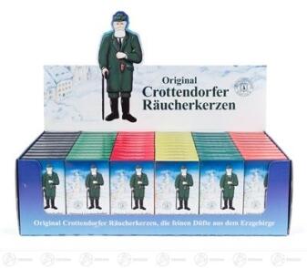 Verkaufsdisplay – kompakt und traditionell mit 60 Schachteln Crottendorfer Räucherkerzen (Weihrauch,