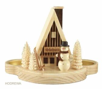 Räucherhaus – Skihütte mit Teelichtern in Holzoptik, naturfarben – BxHxT ca. 17×12×10,5 cm