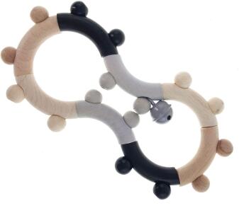 Motorikrassel – spielerische Acht in schwarz-natur mit sanft klingenden Glocken – BxHxT 8 x 17 x 2