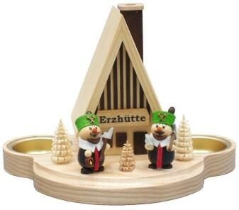 Räucherhaus – Teelichtversion aus Holz mit Bergmannsmotiv, naturfarben – BxHxT ca. 17×12×10,5 cm