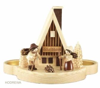 Räucherhaus – Waldhaus-Design mit Teelichtern, naturfarben – BxHxT ca. 17×12×10,5 cm