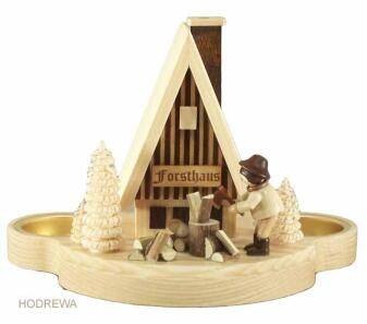 Räucherhaus – Forsthaus-Design mit Teelichtern, naturfarben – BxHxT ca. 17×12×10,5 cm