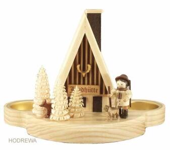 Räucherhaus – Jagdhütte-Design mit Teelichtern, naturfarben – BxHxT ca. 17×12×10,5 cm