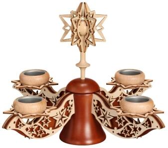 Adventsleuchter - mit Stern und 4 Teelichtern naturbelassen Braunton - HxLxB 27x39x39cm