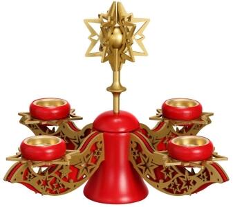 Adventsleuchter - mit Stern und 4 Teelichtern rot/gold - HxLxB 27x39x39cm