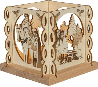 Teelichthalter – filigrane naturbelassene Holzlaterne „Drei Haselnüsse für Aschenbrödel“ – BxHxT