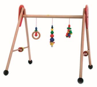 Babyspielzeug – Trapez mit kleiner Raupe, Glocken und Perlen farbig – BxHxT 62 x 54,5 x 57 cm
