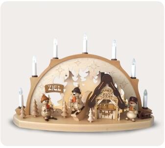 Schwibbogen - Schneemänner beim Apres Ski mit elektrischer Beleuchtung naturbelassen - BxHxT