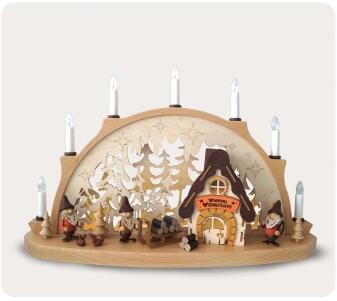 Schwibbogen - Wichtelwerkstatt mit Beleuchtung naturbelassen - BxHxT 53x33x14cm