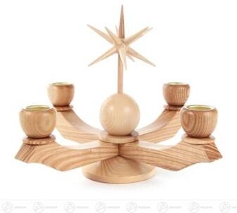 Adventsleuchter klein mit Stern aus naturbelassenem Holz für Kerzen Ø 20 mm von Dregeno, ca 19 cm