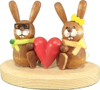 Osterdekoration Osterhasenpaar mit Herz natur Höhe 5cm