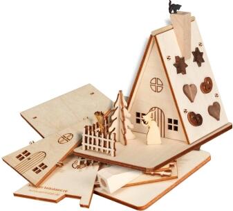 Bastelset – charmantes Hexenhaus aus Naturholz, detailreich und kreativ – BxHxT = 8 x 11 x 14 cm