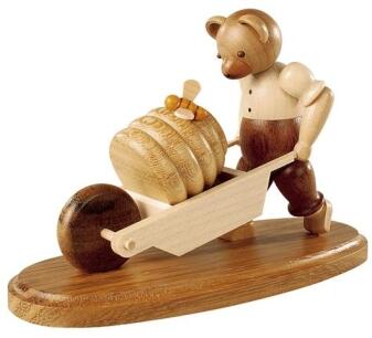 Bärensammelfigur – liebevoller Bär mit Schubkarre und Honigkorb aus Holz von Kleinkunst aus dem