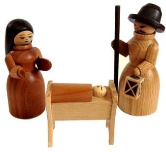 Miniaturfigur – naturfarbene Krippenszene mit Maria, Josef und Jesuskind, detailreich und liebevoll 