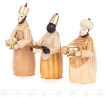 Figurenset – detailreiche Heilige Drei Könige in natürlichen Tönen, handgefertigt aus Holz – BxHxT =