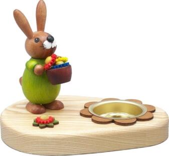 Osterdekoration Teelichthalter Hase mit Blume bunt BxHxT 10x7x7cm