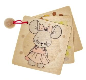 Bilderbuch – liebevoll gestaltetes Holzbilderbuch mit farbigen Maus- und Giraffenmotiv – BxHxT 11 x