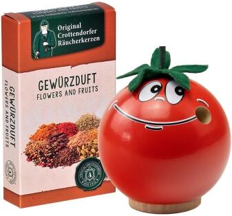 Räucherfigur – fröhliche Tomate mit schelmischem Lächeln und Crottendorfer Gewürzduft, limitierte