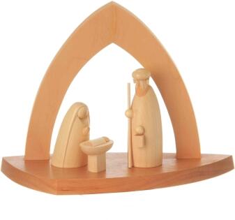 Bogenkrippe – Heilige Familie unterm Rundbogen naturbelassen aus Holz von Seiffener Volkskunst eG,