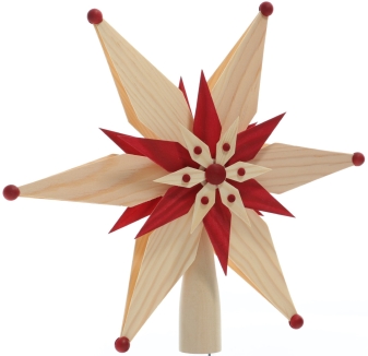 Baumschmuck - Filigrane, handgefertigte Baumspitze mit großem Holzstern, kleinen Holzsternen und
