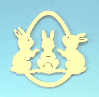 Fensterbild – liebevoll gestaltete Osterhasen in fröhlichen Farben, naturbelassen – HxB = 12,5 x 10 