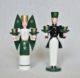 Weihnachtsfiguren – Engel & Bergmann farbig im Grünton gestaltet – BxHxT 6.5 x 15 x 5 cm