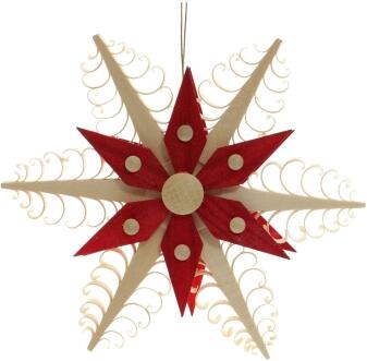 Christbaumschmuck – filigraner Spanstern mit roten Kiefernholzsegmenten, naturbelassenes Holz – ca. 
