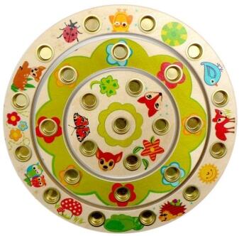 Holzdekoration – farbenfrohe Geburtstagsringe mit Waldtieren und 26 Metalltüllen – BxHxT 21,5 x 1 x 