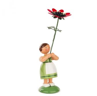 Miniaturfigur – Blumenmädchen mit Adonisröschen – farbig lackiert – BxHxT ca. 5×12×5 cm