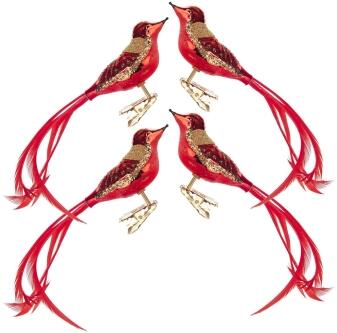 Thüringer Christbaumschmuck Vogel rot-gold glanz 4er-Set BxHxT 18x5x3cm
