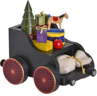 Eisenbahnwagen – festlich bemalt mit liebevollen Geschenken, detailreich und bunt – BxHxT = 13 x 17 