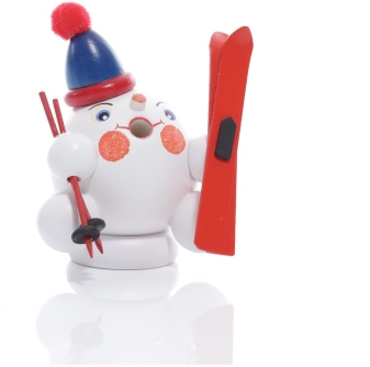 Räucherfigur – Mini Räucherschneeball mit Ski und Bommelmütze – weiß - BxHxT 8x9x6 cm