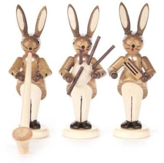 Hasentrio mit Alphorn, Dudelsack und Rassel, natur Höhe = 8cm
