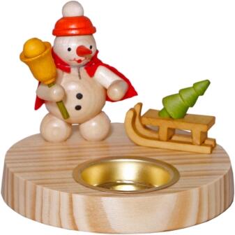 Teelichthalter – winterlicher Schneemann mit Schlitten und Tannenbaum – BxHxT 10 x 10 x 10 cm