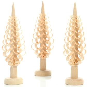 Weihnachtsdekoration – Filigrane, naturbelassene Spanbäume im 3er-Set aus Lindenholz – BxHxT ca.