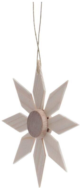 Christbaumschmuck - Holzstern mit 8 gleichen Kieferblättern - Ansicht Links - Fadenlänge ca 7cm
